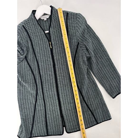 Exclusively Misook Knit Sweater Jacket Womens Large Blue Black Full Zip Cardigan - Picture 15 of 16